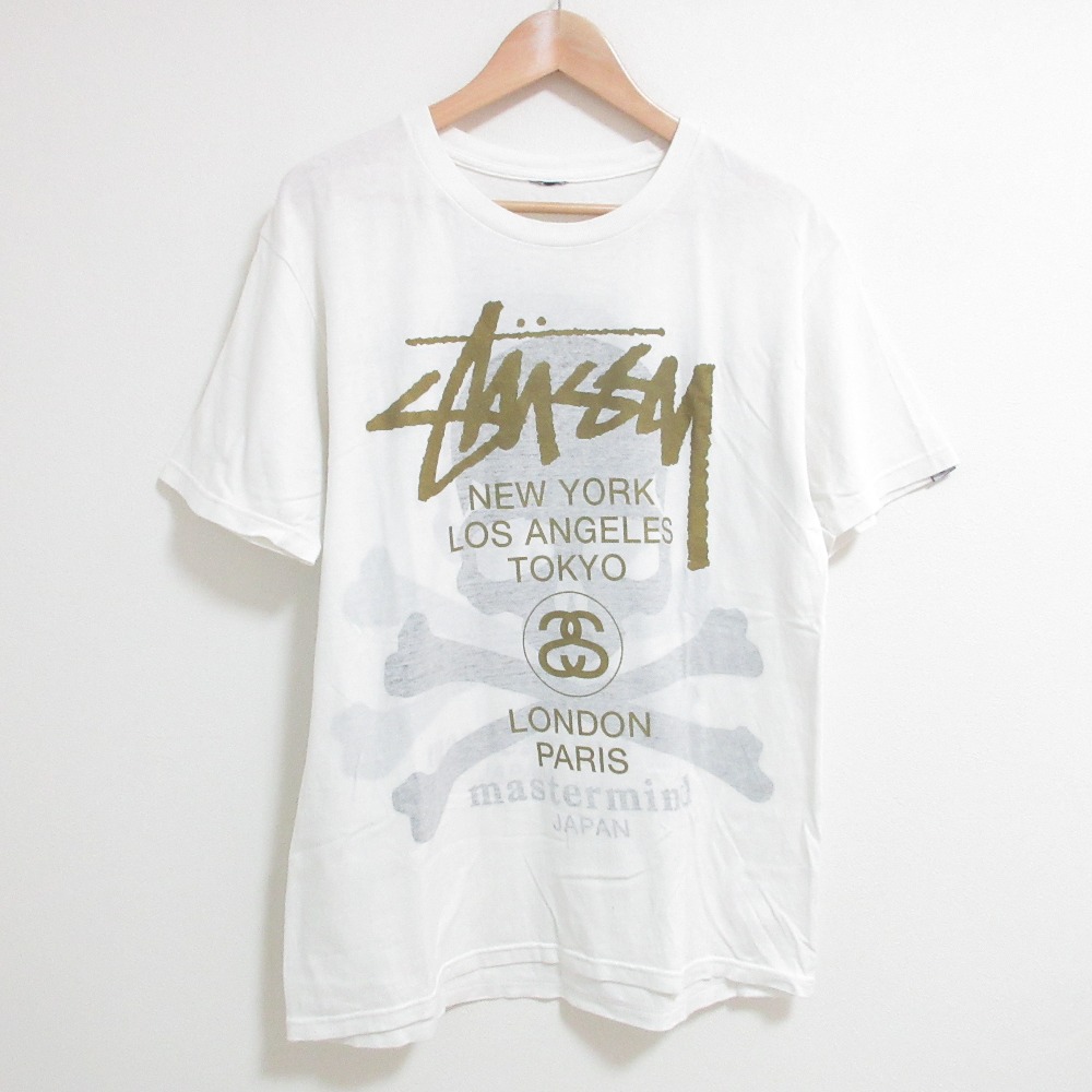 【中古】良品 STUSSY ステューシー マスターマインド コラボ Shadow Skull WT Tee ロゴ スカルプリント 半袖 Tシャツ カットソー ホワイト メンズ Luxs ブランド古着のリュクス