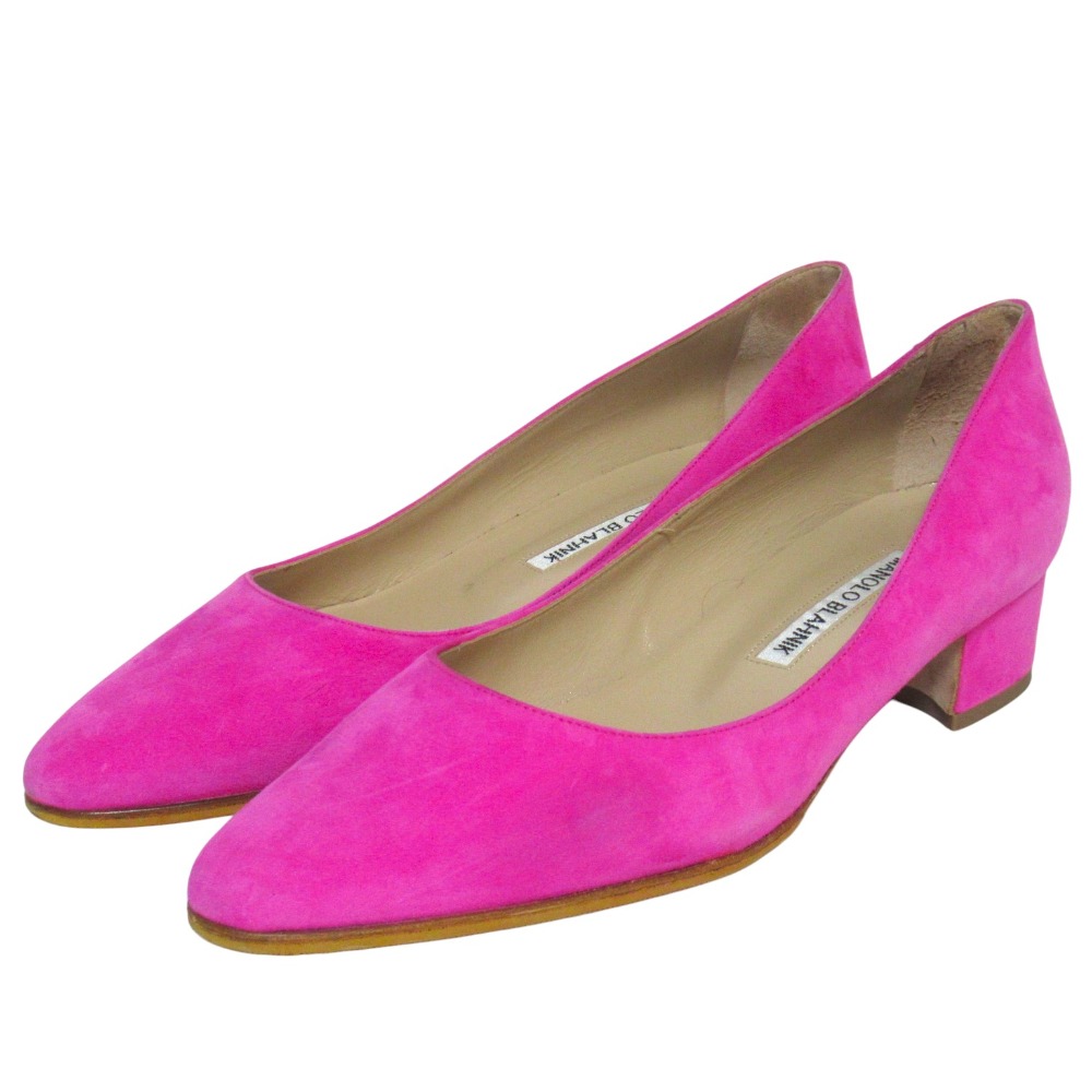 【中古】美品 MANOLO BLAHNIK マノロブラニク LISTA ゴートスエード レザー ローヒール パンプス 36.5 23.5cm ピンク レディース Luxs ブランド古着のリュクス