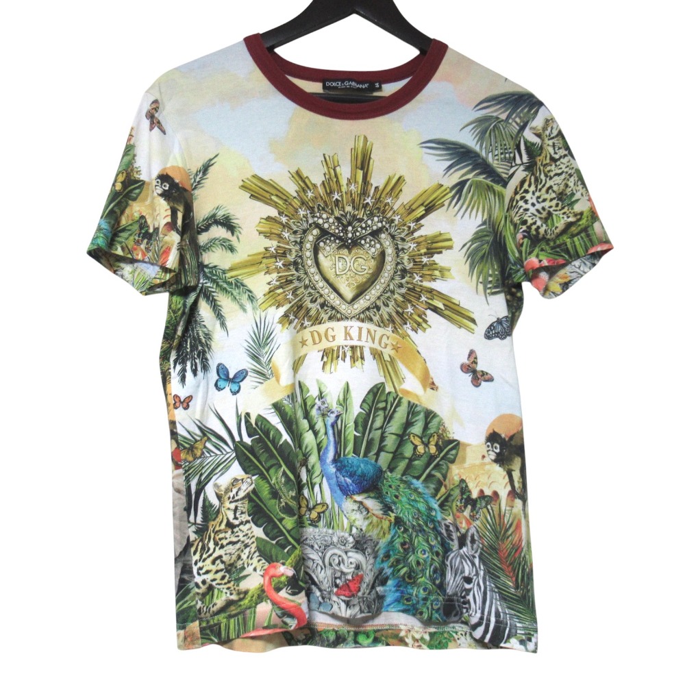 【中古】美品 DOLCE&GABBANA ドルチェ&ガッバーナ DG KING 総柄プリント 半袖 Tシャツ サイズ44 マルチカラー メンズ Luxs ブランド古着のリュクス