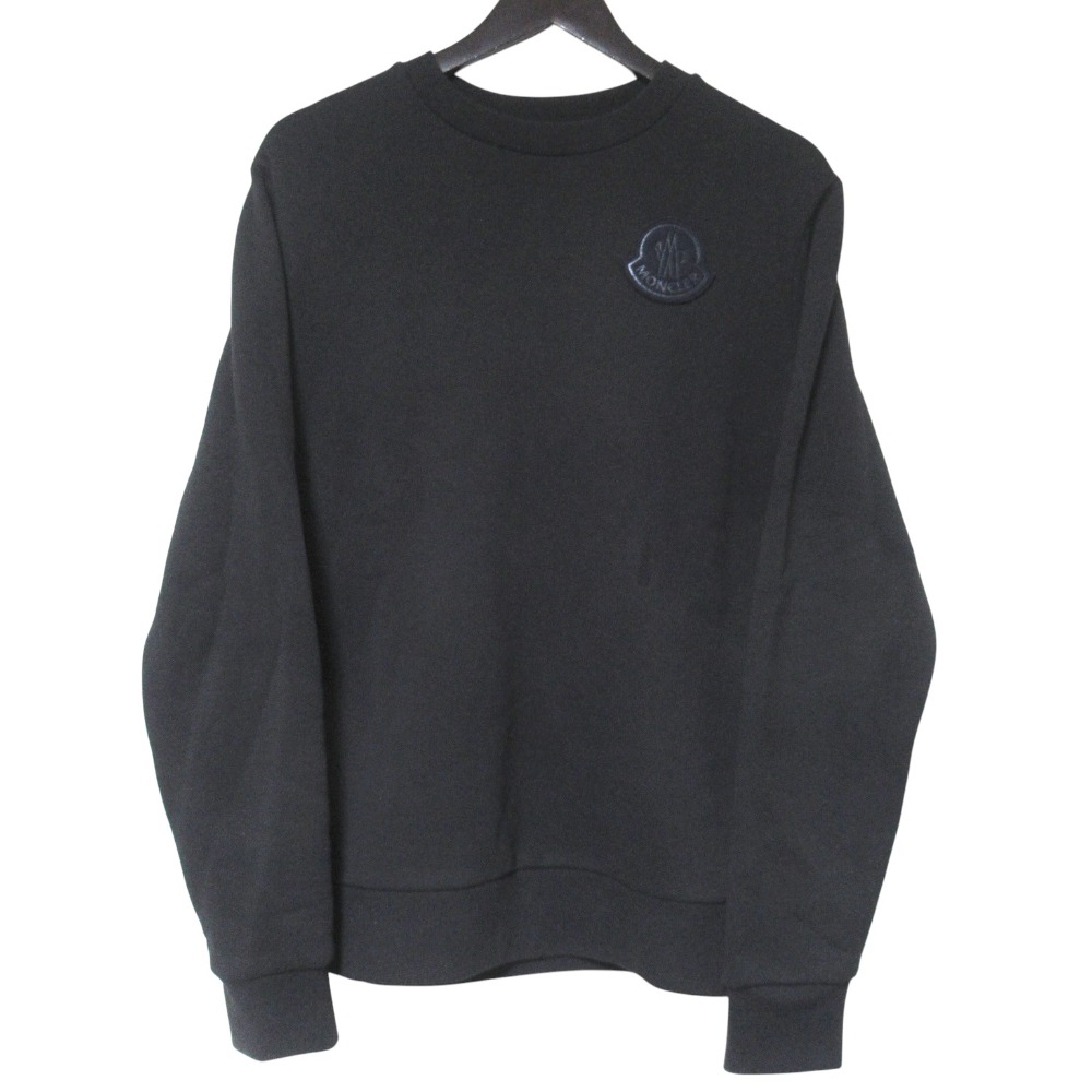 【中古】良品 23AW MONCLER モンクレール SWEAT SHIRT ロゴパッチ スウェットシャツ トレーナー I20918G00067 Mサイズ ブラック メンズ Luxs ブランド古着のリュクス