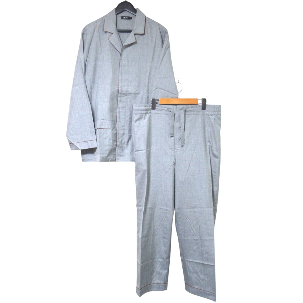 【中古】未使用 ZEGNA ゼニア シルク100％ 長袖シャツ+イージーパンツ ルームウェア セットアップ Mサイズ グレー メンズ Luxs ブランド古着のリュクス