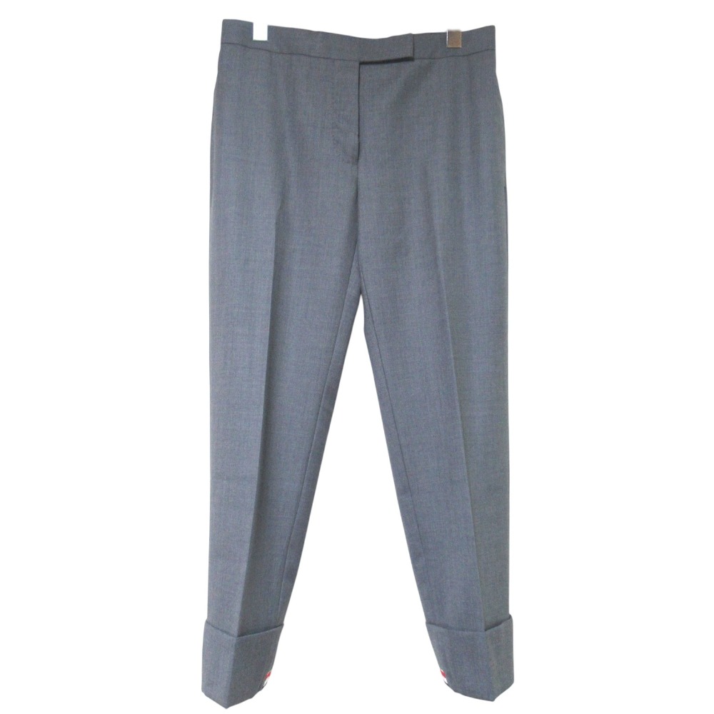【中古】美品 THOM BROWNE トムブラウン トリコロール スラックスパンツ サイズ7-38R グレー レディース Luxs ブランド古着のリュクス