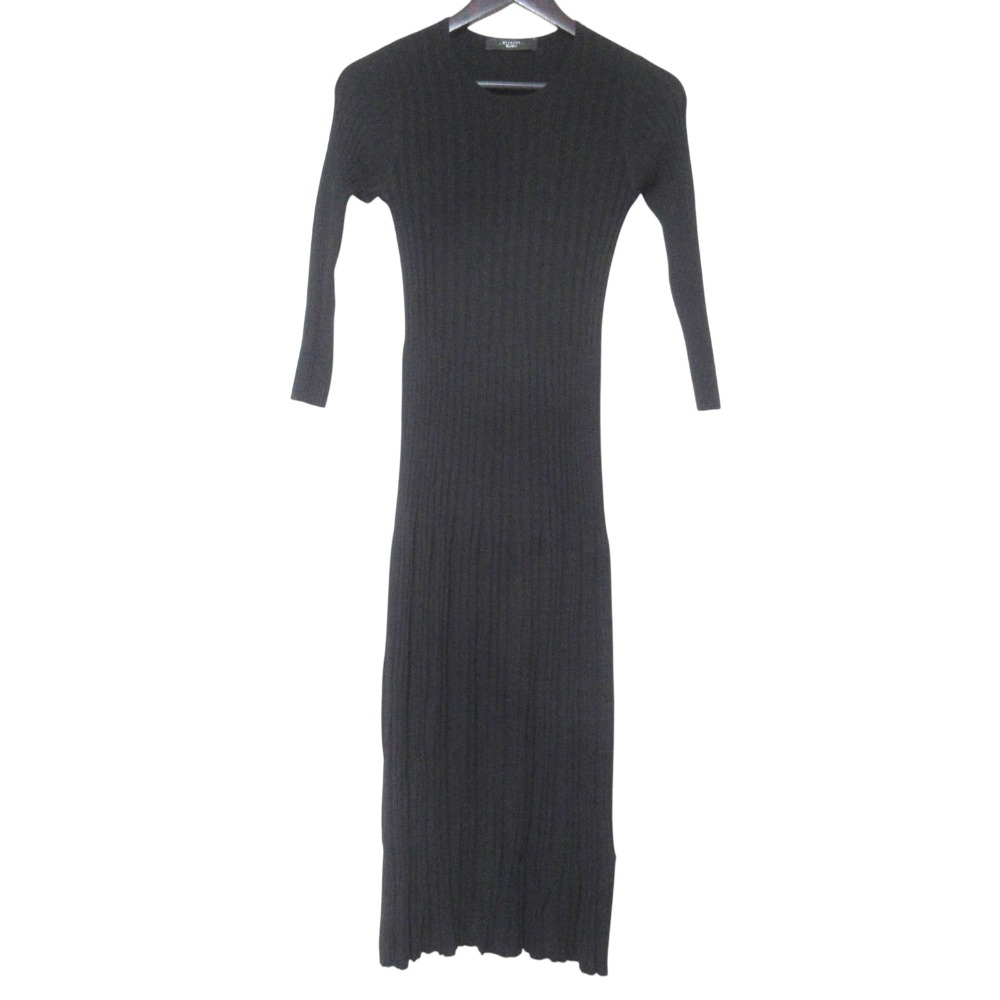 【中古】美品 Weekend Max Mara ウィークエンド マックスマーラ 長袖 ロング丈 リブニット ワンピース XSサイズ ブラック レディース Luxs ブランド古着のリュクス