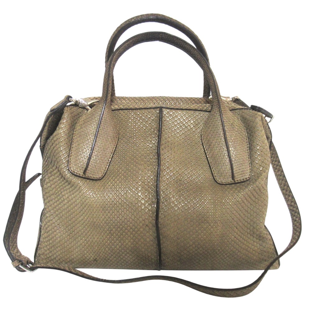 【中古】美品 TOD'S トッズ Dスタイリング パイソンレザー 2WAY ショルダーバッグ ハンドバッグ カーキ ベージュ系 レディース Luxs ブランド古着のリュクス