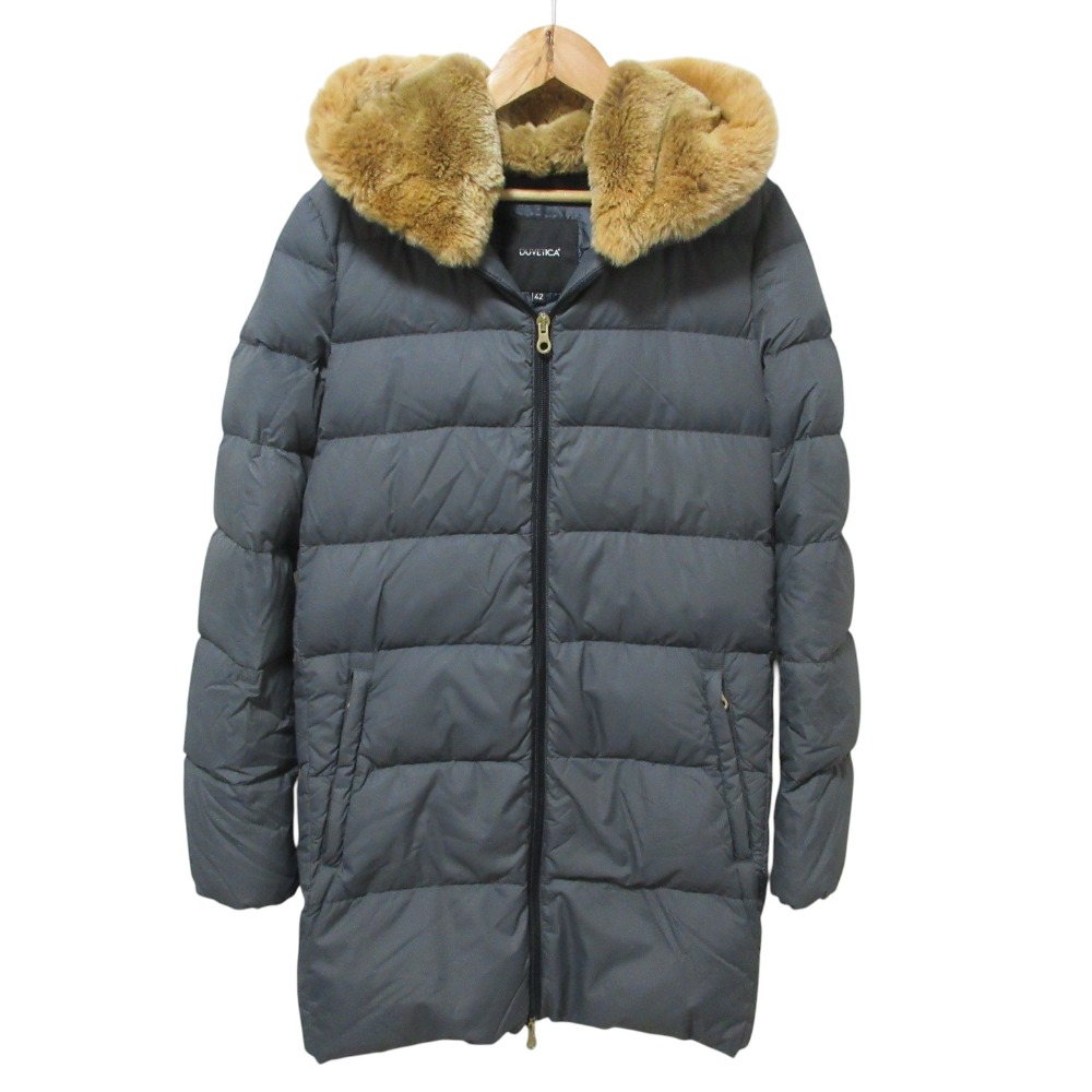 【中古】美品 DUVETICA デュベティカ CARYSDUE レッキスラビットファー ナイロン フーデッド ダウンコート 42 グレー レディース Luxs ブランド古着のリュクス