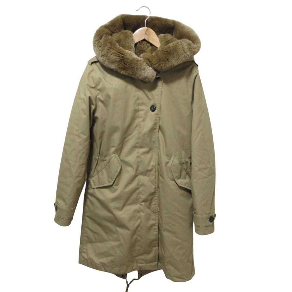 【中古】美品 WOOLRICH ウールリッチ 中綿ライナー付 ラビットファー モッズコート XS ベージュ レディース Luxs ブランド古着のリュクス