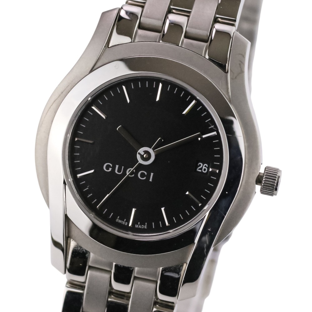 【中古】美品 GUCCI グッチ 5500L クォーツ 腕時計 26mm ブラック文字盤 シルバーカラー レディース Luxs ブランド古着のリュクス