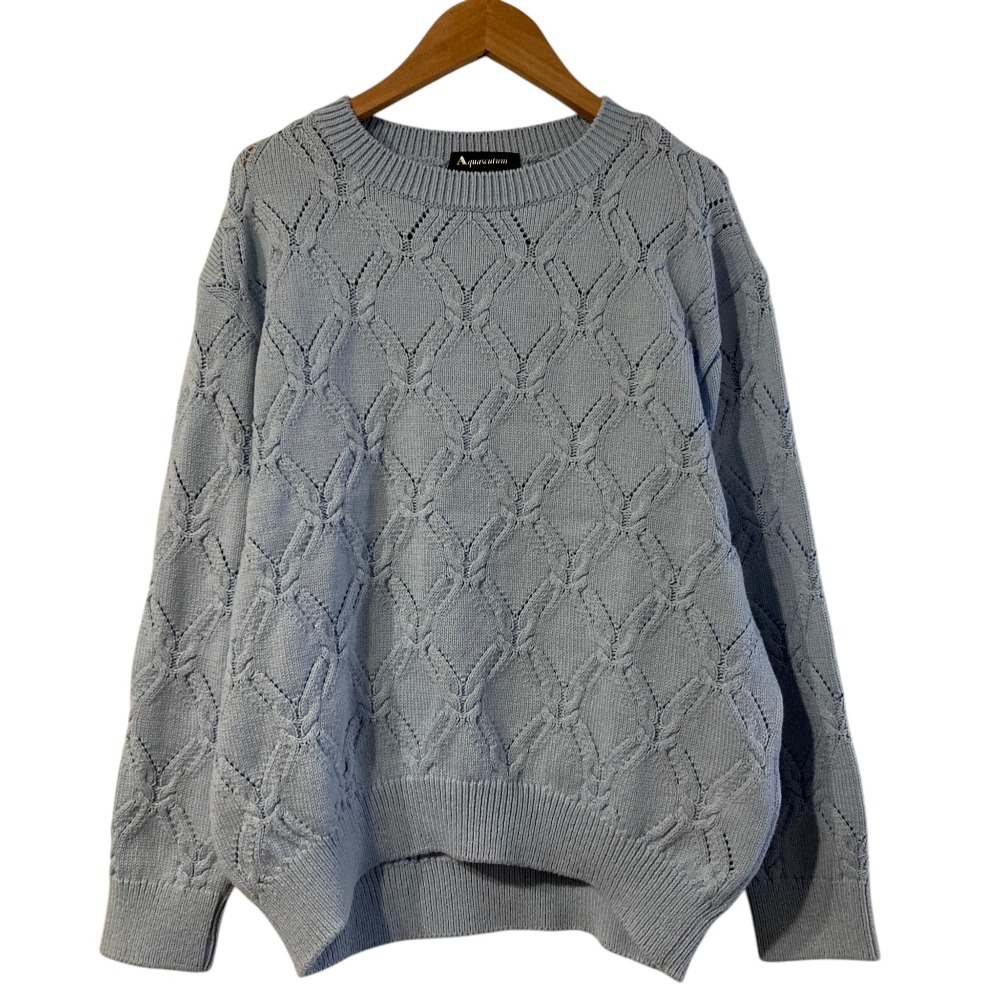 【中古】美品 Aquascutum アクアスキュータム デザイン編み ニットセーター サイズ8 Mサイズ相当 ライトブルー レディース Luxs ブランド古着のリュクス