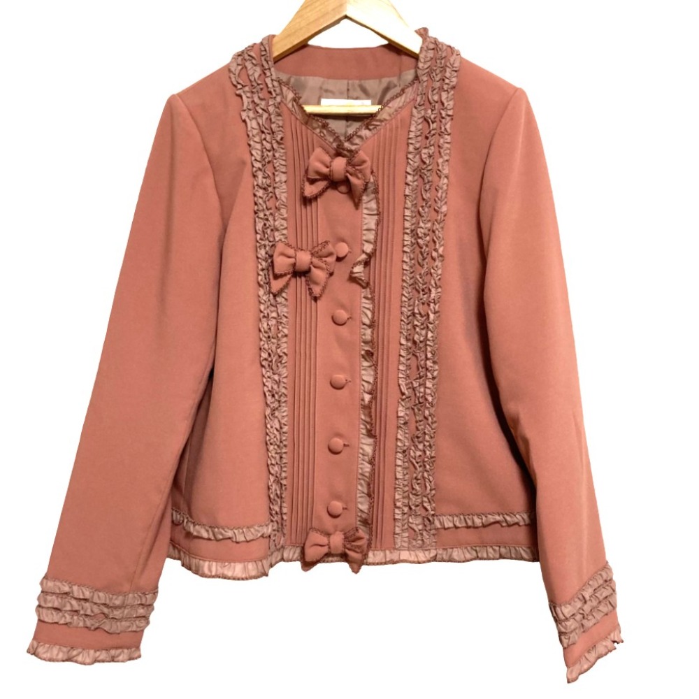【中古】美品 PINK HOUSE ピンクハウス リボンモチーフ付きジャケット A2143FJ269 サイズ3（M) ピンク レディース Luxs ブランド古着のリュクス
