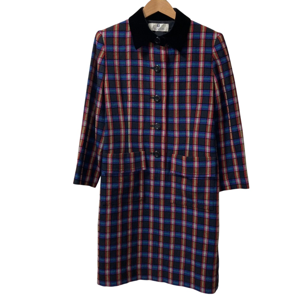 【中古】美品 GIVENCHY ジバンシィ ヴィンテージ チェックコート サイズ10 1/2号 ブラック×マルチカラー レディース Luxs ブランド古着のリュクス