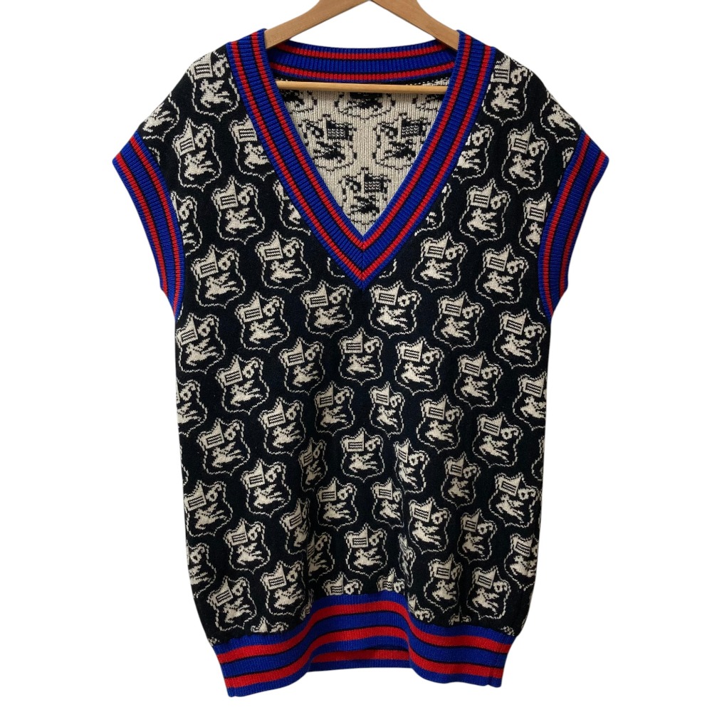 【中古】美品 ETRO エトロ ウール モノグラム Vネックニットベスト サイズ40 ブラック×マルチカラー レディース Luxs ブランド古着のリュクス