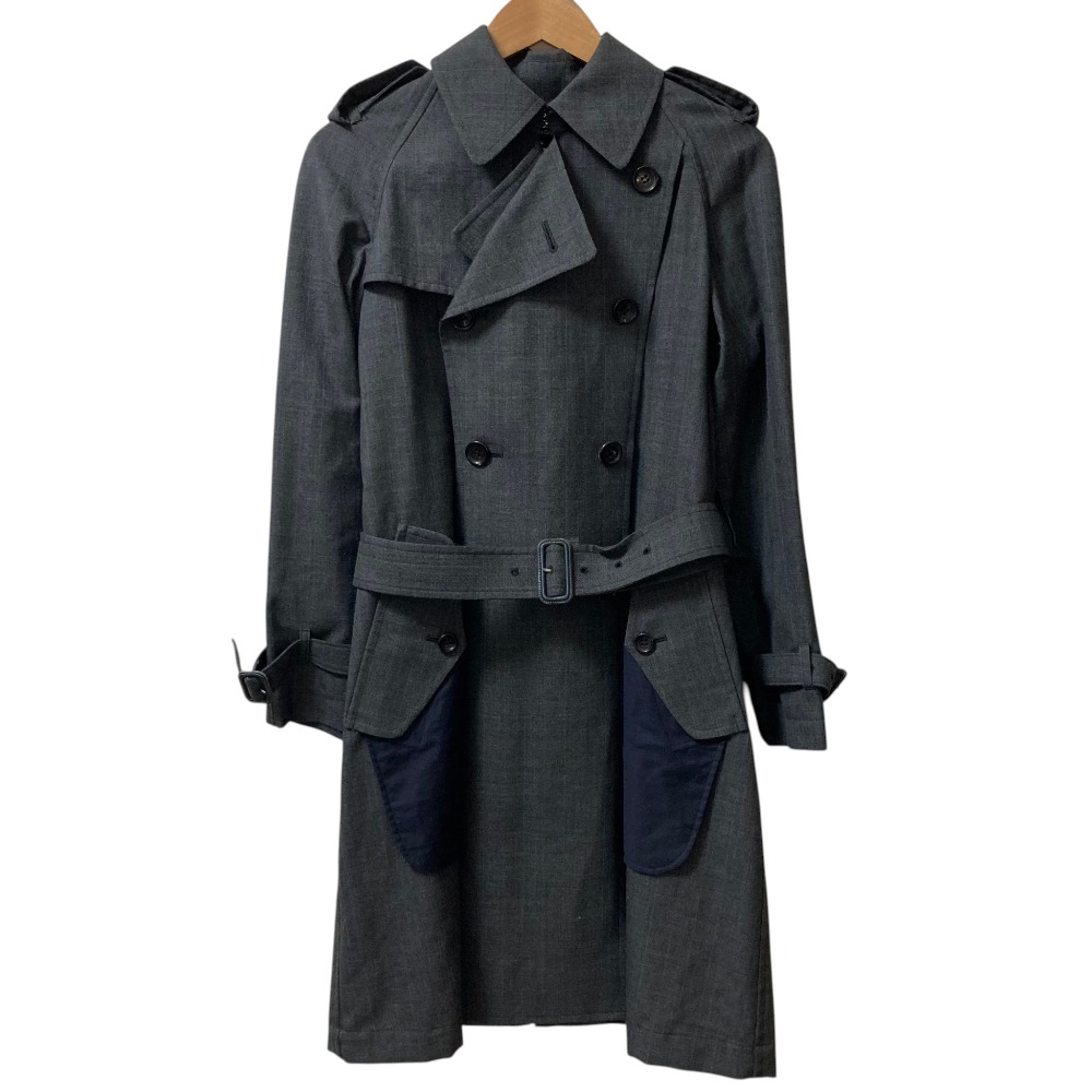 【中古】美品 tricot COMME des GARCONS トリココムデギャルソン チェック ベルト付き トレンチコート AD2004 TO-C006 サイズS グレー レディース Luxs ブランド古着のリュクス