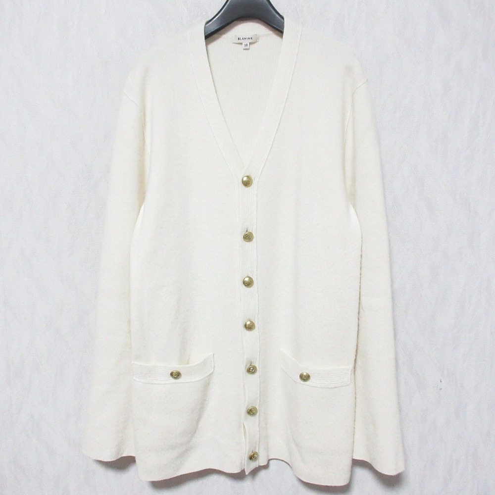 【中古】 BLAMINK ブラミンク ウールカシミヤ12GVネックカーディガン 7915-230-0050 サイズ38 オフホワイト レディース Luxs ブランド古着のリュクス