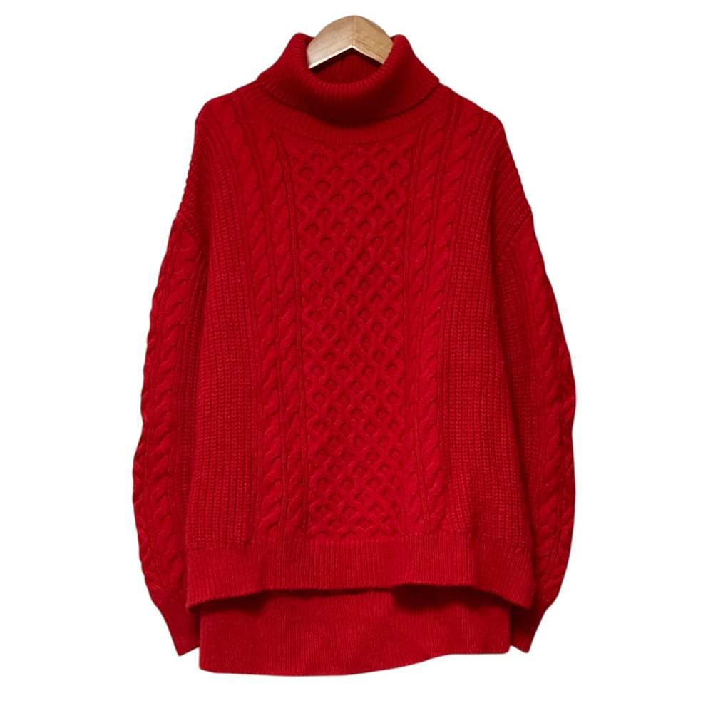 【中古】美品 allureville アルアバイル ウール タートルネック ケーブルニット プルオーバー セーター サイズ2 レッド レディース Luxs ブランド古着のリュクス