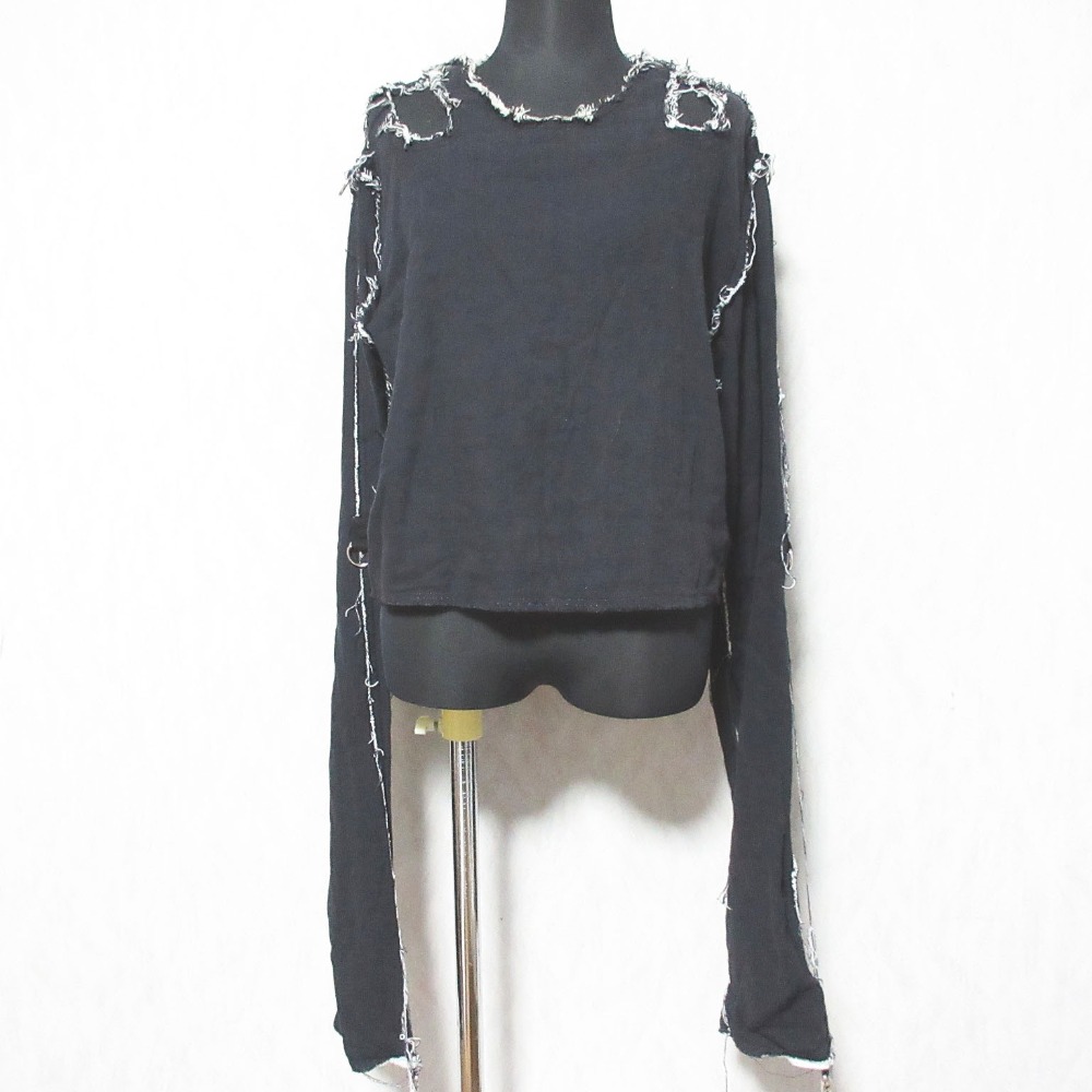 【中古】美品 TAKESHI KOSAKA by Y's Pink Label ワイズ ピンクレーベル インサイドアウト クロップド カットソー YN-T50-038 2 ブラック レディース Luxs ブランド古着のリュクス