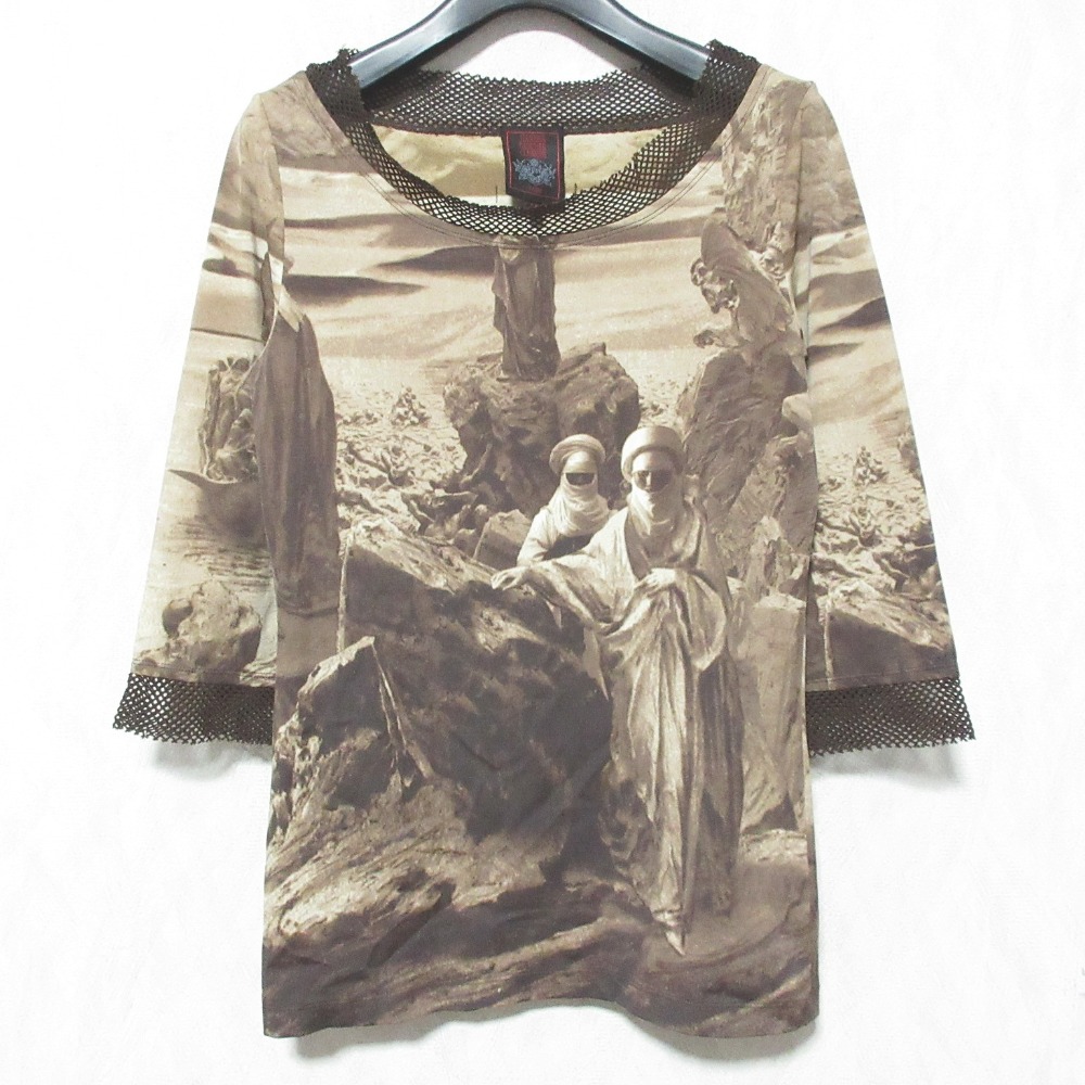 【中古】美品 Jean Paul GAULTIER CLASSIQUE ゴルチエクラシック ヴィンテージ レース プリント ストレッチカットソー サイズ40 ブラウン レディース Luxs ブランド古着のリュクス