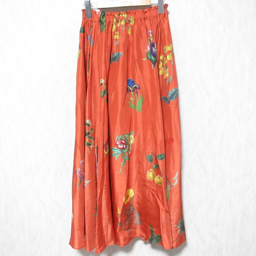 【中古】美品 23AW CABaN キャバン トゥモローランド シルク BLOOMIN' ART プリントフレアスカート 2way 39-05-34-05501 F オレンジ レディース Luxs ブランド古着のリュクス