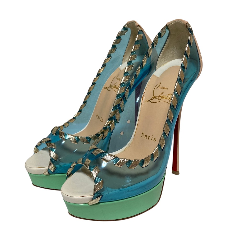 【中古】良品 Christian Louboutin クリスチャンルブタン FETISH PEEP 150 クリア オープントゥパンプス 36 23cm程度 マルチカラー レディース Luxs ブランド古着のリュクス|Luxs(ブランド古着のリュクス)