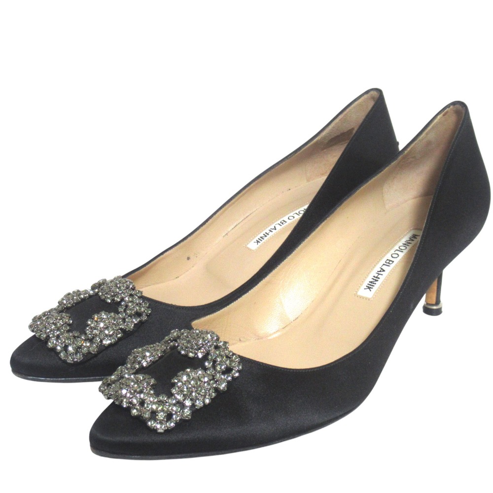 【中古】美品 MANOLO BLAHNIK マノロブラニク ハンギシ ポインテッドトゥ サテン パンプス サイズ39 26cm ブラック レディース Luxs ブランド古着のリュクス 38,188円