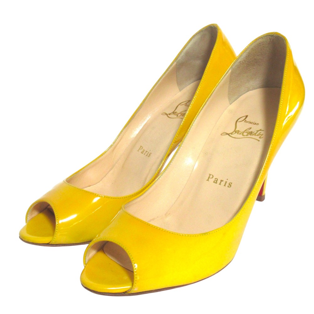 【中古】良品 Christian Louboutin クリスチャンルブタン パテントレザー オープントゥ ハイヒール パンプス 37 24cm イエロー レディース Luxs ブランド古着のリュクス|Luxs(ブランド古着のリュクス)