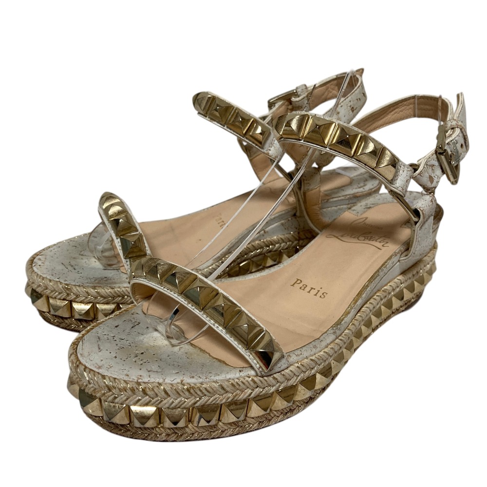 【中古】 Christian Louboutin クリスチャンルブタン カタクロウ 60 エスパドリーユサンダル 34 21cm相当 ホワイト ゴールドカラー レディース Luxs ブランド古着のリュクス