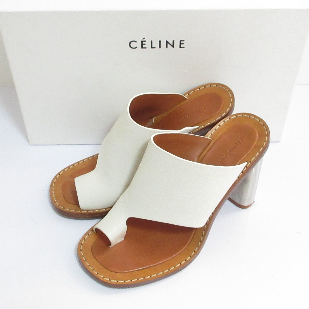 【中古】良品 CELINE セリーヌ フィービー期 バンバン メタルヒール サンダル ミュール 38.5 24.5cm相当 ホワイト系 レディース Luxs ブランド古着のリュクス