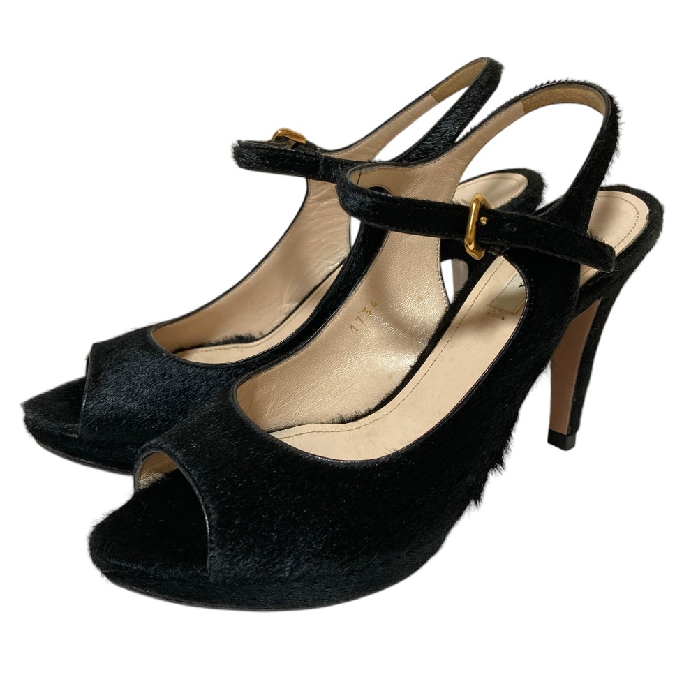 【中古】美品 PRADA プラダ ハラコレザー ストラップパンプス 36.5 23.5相当 ブラック レディース Luxs ブランド古着のリュクス