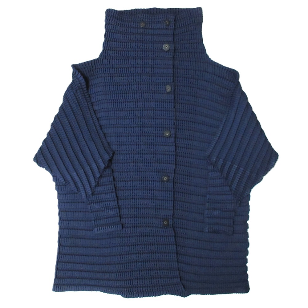 【中古】未使用 ISSEY MIYAKE イッセイミヤケ 3D 立体プリーツ ショートコート ジャケット サイズ2 ネイビー レディース Luxs ブランド古着のリュクス|Luxs(ブランド古着のリュクス)