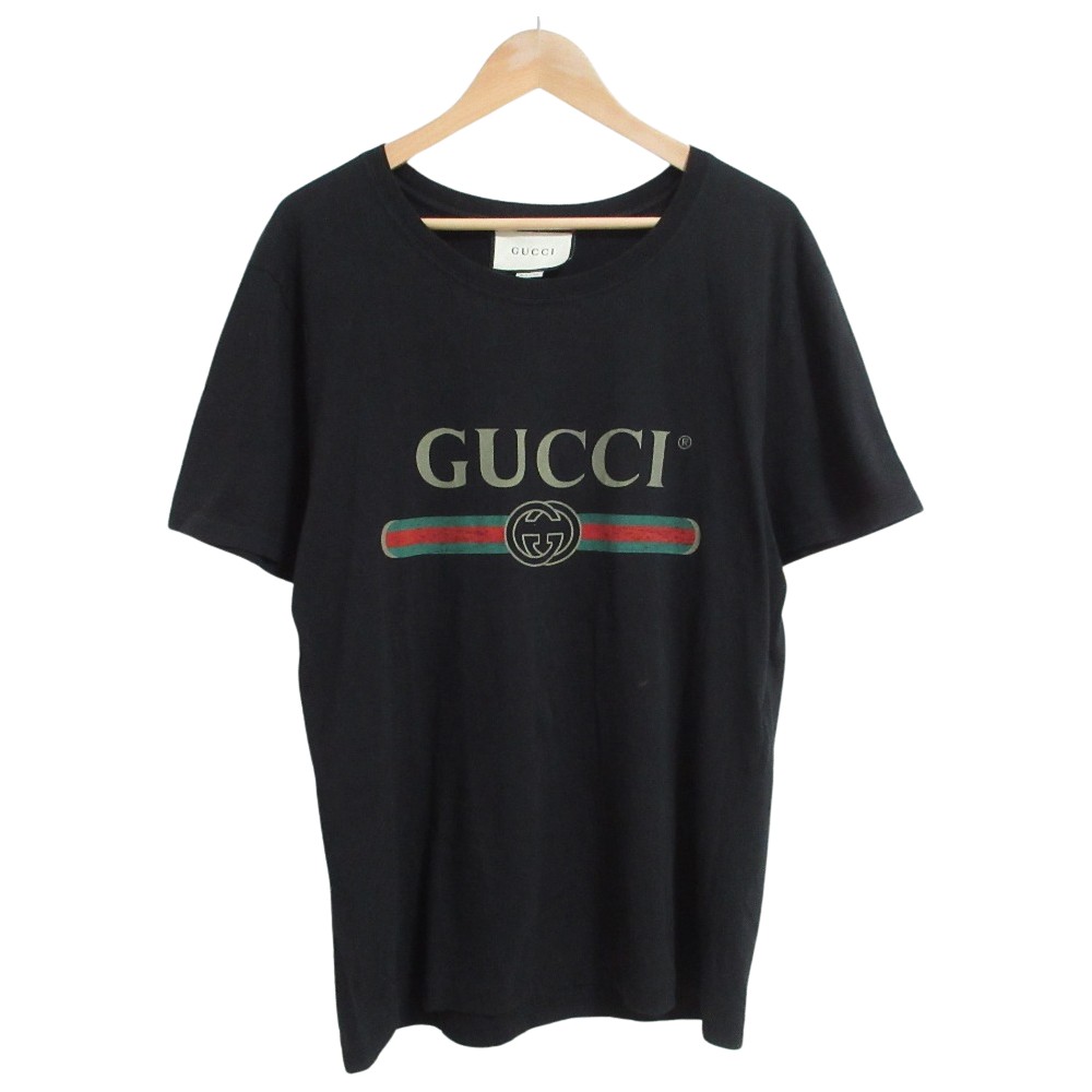【中古】美品 GUCCI グッチ ミケーレ期 クラシックロゴ ウォッシュド オーバーサイズ Tシャツ 440103 Sサイズ ブラック メンズ Luxs ブランド古着のリュクス