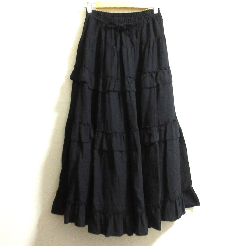 【中古】美品 PINK HOUSE ピンクハウス ダブルガーゼフリルスカート A2133FSY205 ブラック レディース Luxs ブランド古着のリュクス