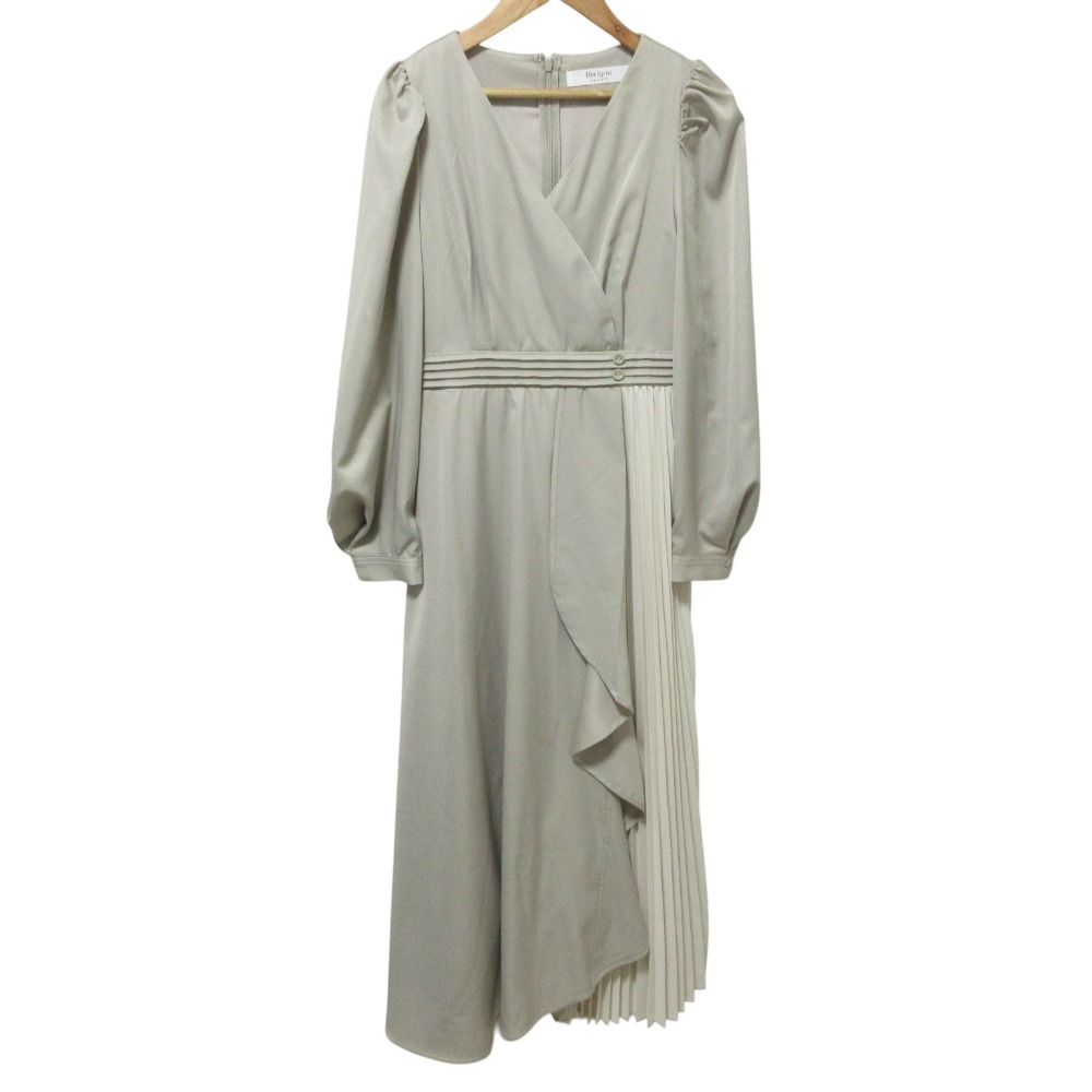【中古】良品 Herlipto ハーリップトゥ Mayfair Ruffled Dress プリーツコンビドレス 長袖 ロング ワンピース 1231305041 S ベージュ レディース Luxs ブランド古着のリュクス