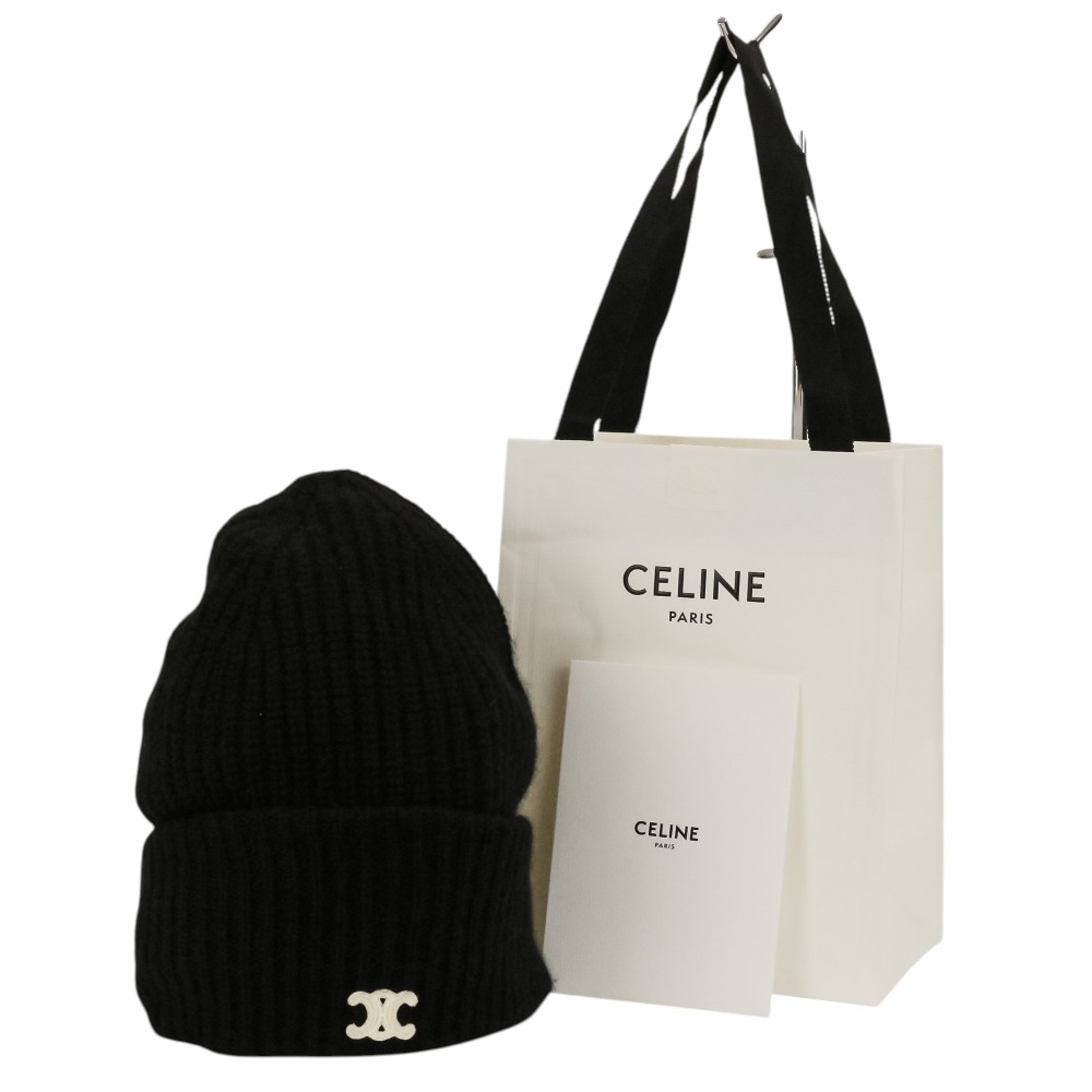 【中古】美品 CELINE セリーヌ シームレスカシミヤ トリオンフ ニット帽 ニットキャップ 帽子 AA0G5384D サイズTU 53cm ブラック レディース Luxs ブランド古着のリュクス|Luxs(ブランド古着のリュクス)
