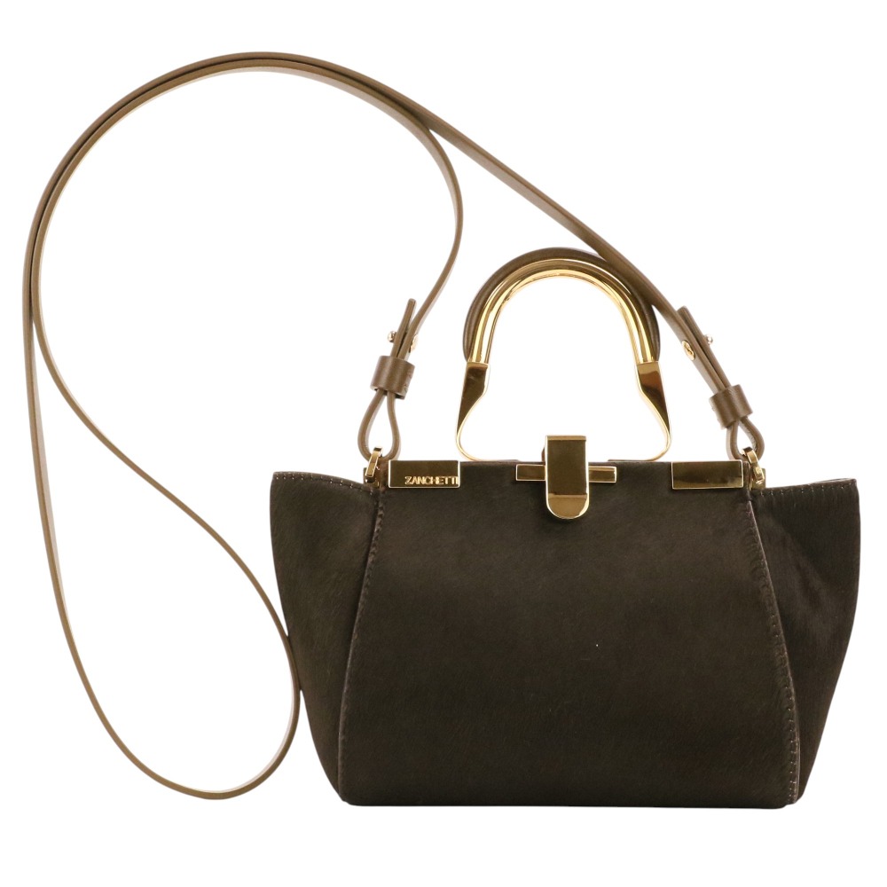 【中古】美品 ZANCHETTI ザンケッティ AMLETO MINI ハラコ 2WAY ハンドバッグ ショルダーバッグ ブラウン レディース Luxs ブランド古着のリュクス｜Luxs（ブランド古着のリュクス）