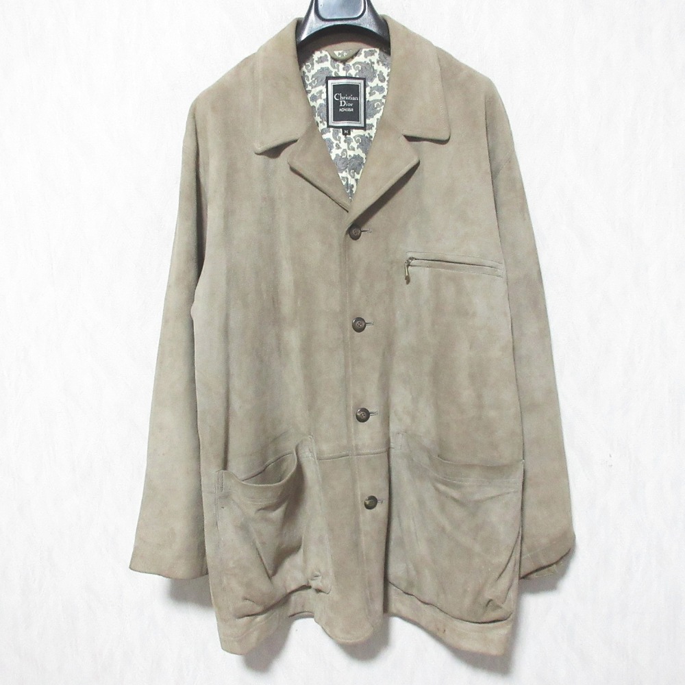 【中古】 Christian Dior MONSIEUR クリスチャンディオールムッシュ ラムスエードレザー ハーフコート ジャケット M ベージュ系 メンズ Luxs ブランド古着のリュクス