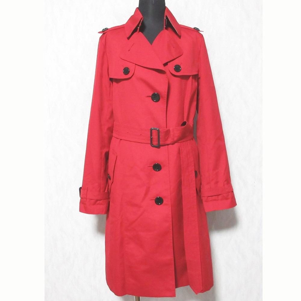【中古】良品 BURBERRY LONDON バーバリーロンドン 裏地ノバチェック柄 ベルテッド シングルトレンチコート B1A11-117-16 38 レッド レディース Luxs ブランド古着のリュクス
