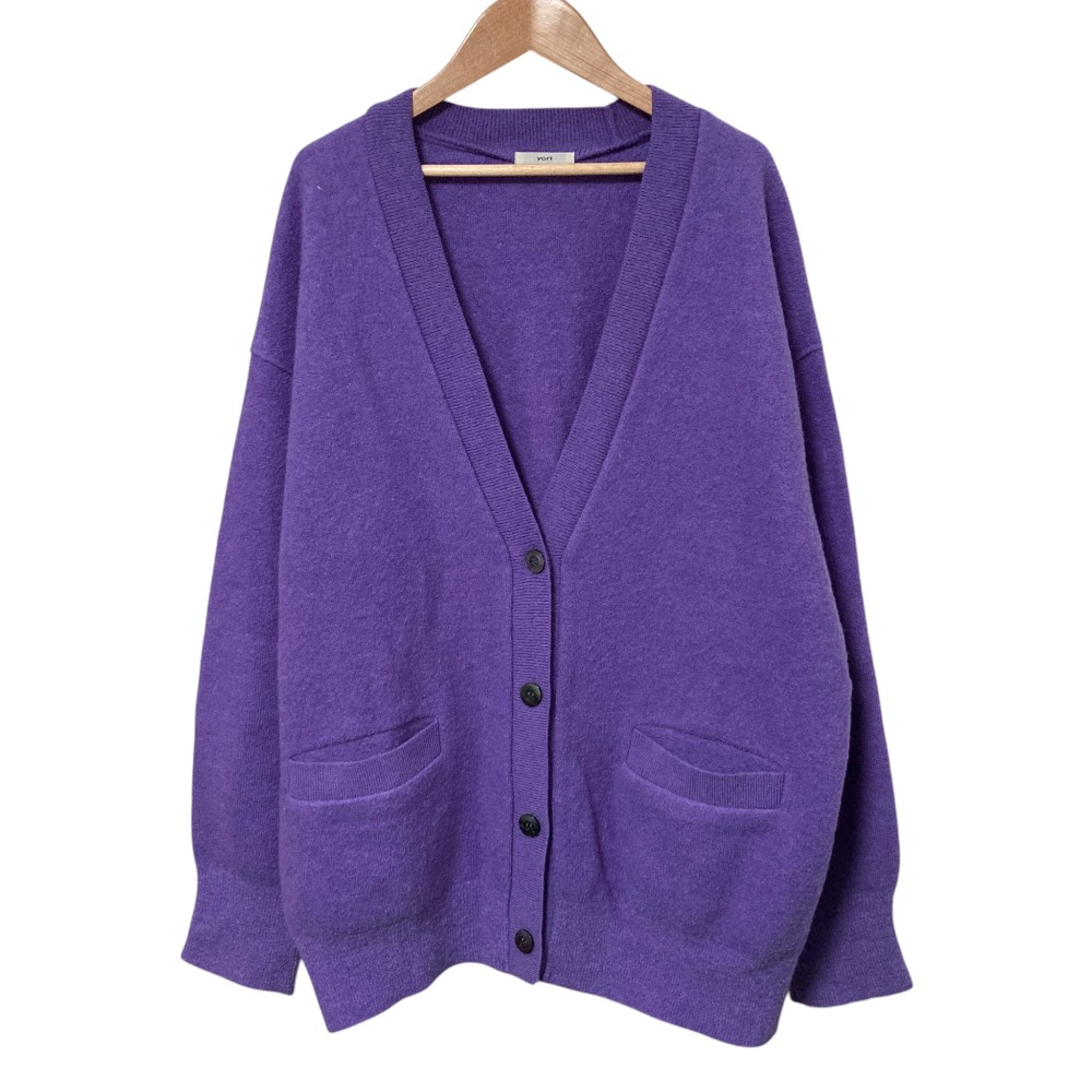 【中古】美品 yori ヨリ Vネック 圧縮ニットカーディガン YR2235-131AW サイズF パープル レディース Luxs ブランド古着のリュクス