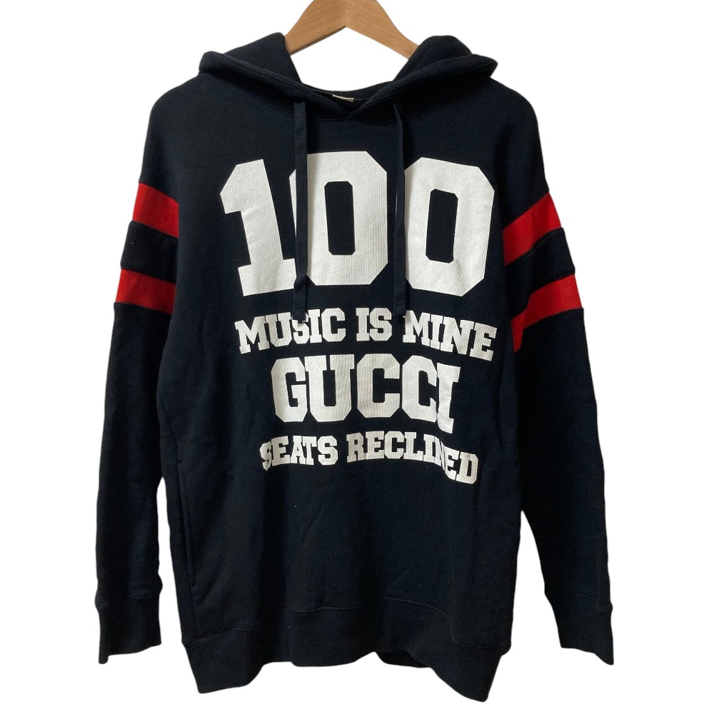 【中古】良品 GUCCI グッチ SONY MUSIC GUCCI100 MUSIC IS MINE スウェットパーカー 660282 サイズS ブラック×ホワイト×レッド メンズ Luxs ブランド古着のリュクス