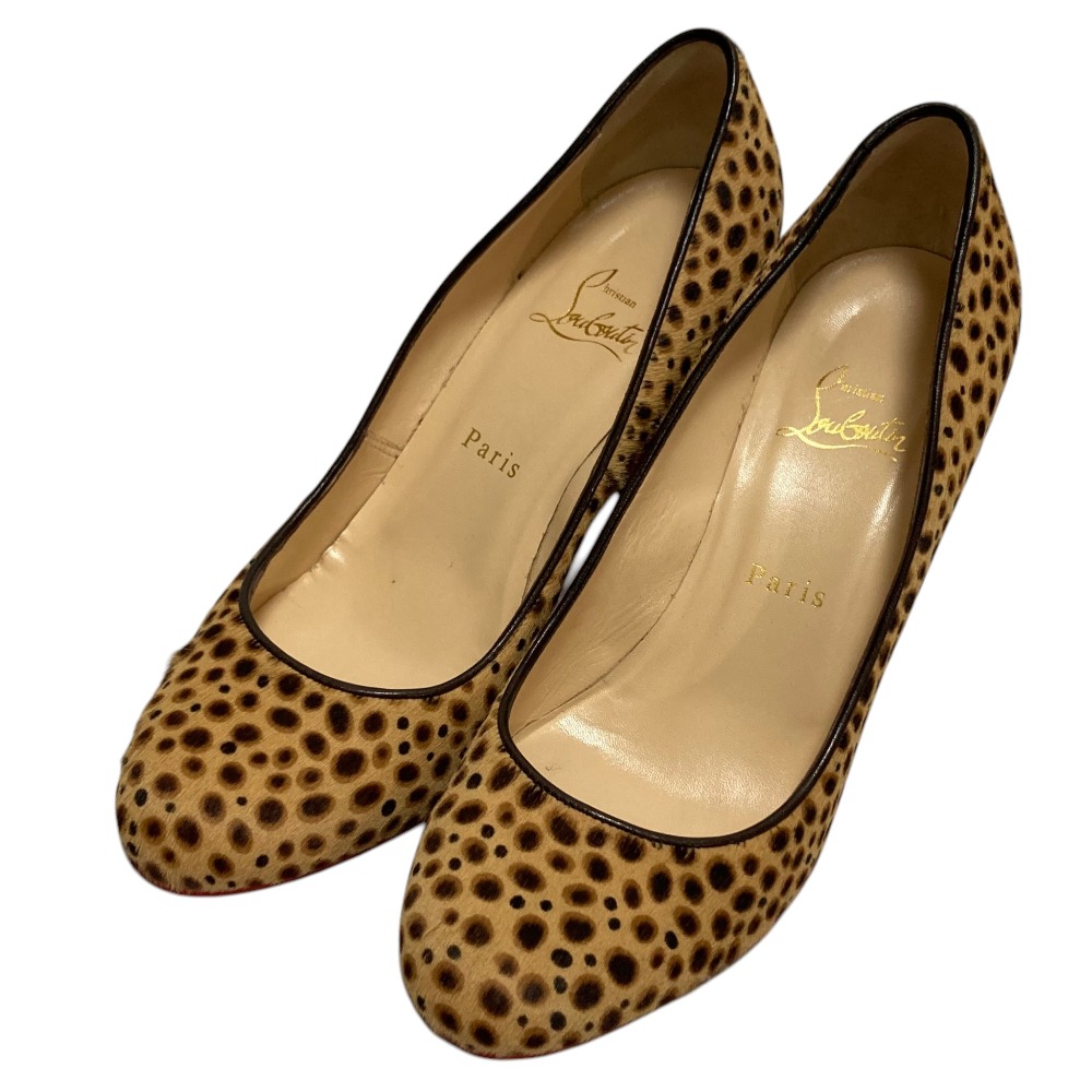 【中古】新品同様 Christian Louboutin クリスチャンルブタン FIFI 85 レオパード柄ハラコレザー パンプス サイズ38.5 約25.5cm ベージュ系 レディース Luxs ブランド古着のリュクス｜Luxs（ブランド古着のリュクス）