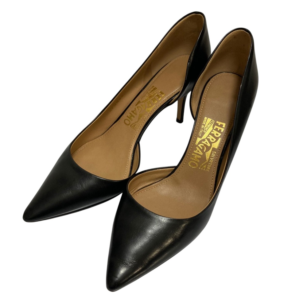 【中古】良品 Salvatore Ferragamo サルヴァトーレフェラガモ ポインテッドトゥパンプス サイズ6.5C 約23.5cm ブラック レディース Luxs ブランド古着のリュクス 13,377円