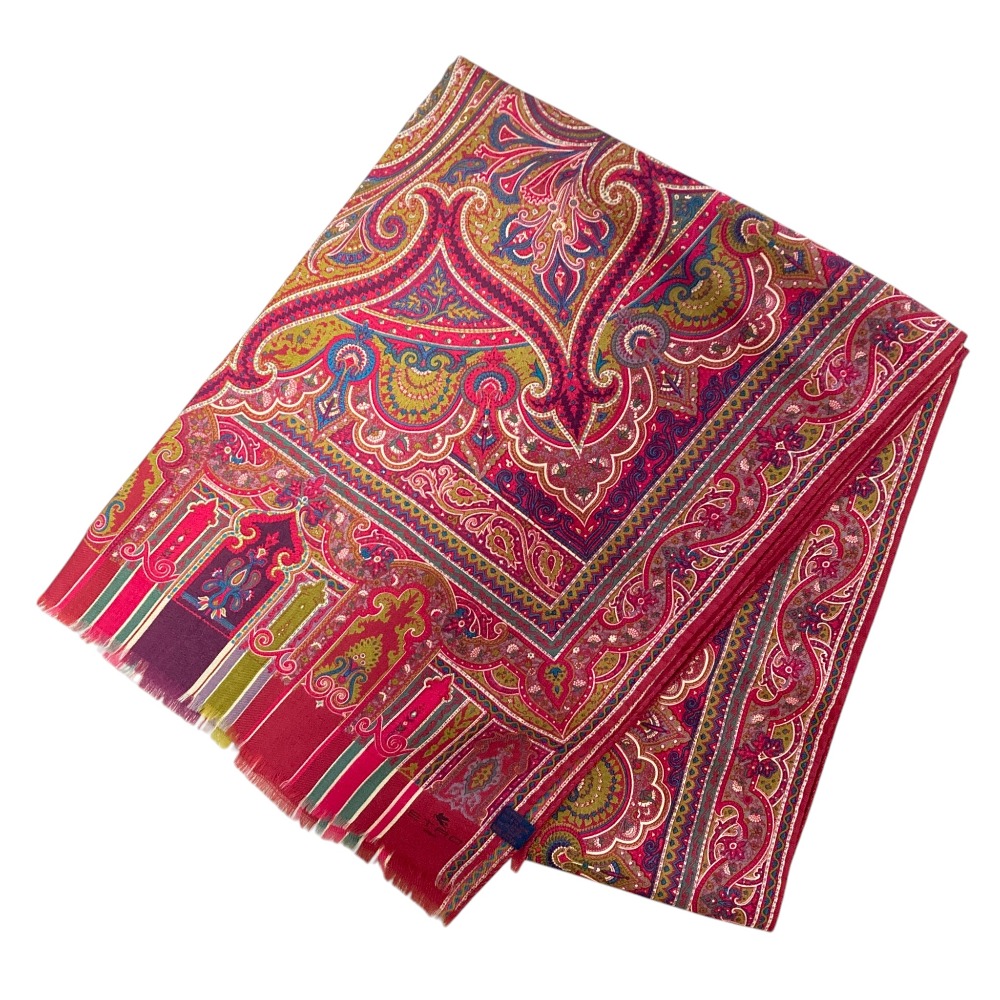 【中古】美品 ETRO エトロ ペイズリー柄 ストール レッド系 レディース Luxs ブランド古着のリュクス