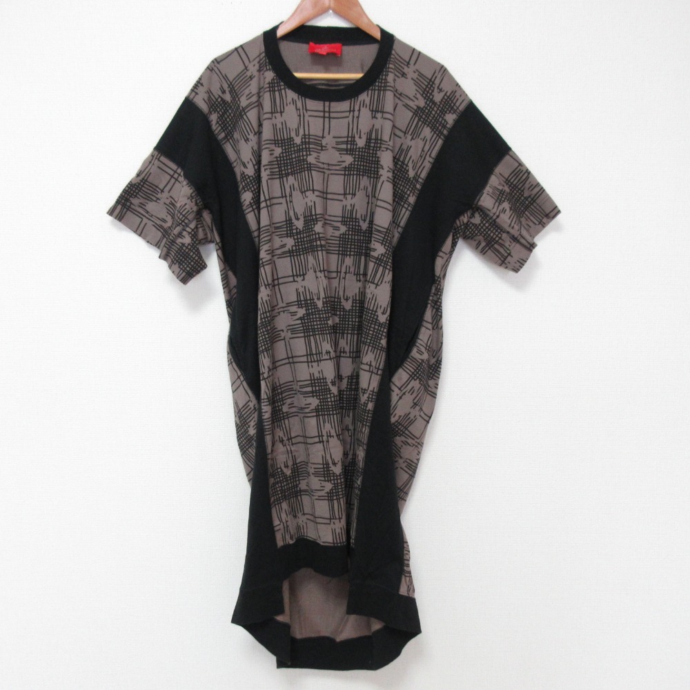 【中古】美品 Vivienne Westwood ヴィヴィアンウエストウッド レッドレーベル チェック オーブプリント オーバー ワンピース 00 グレージュ レディース Luxs ブランド古着のリュクス