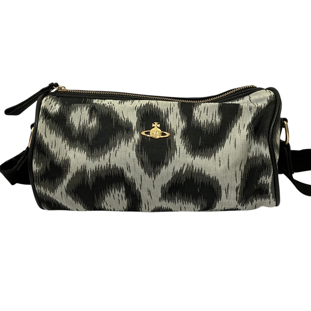 【中古】美品 Vivienne Westwood ヴィヴィアンウエストウッド レオパード柄 ロールボストンバッグ グレー ブラック レディース Luxs ブランド古着のリュクス