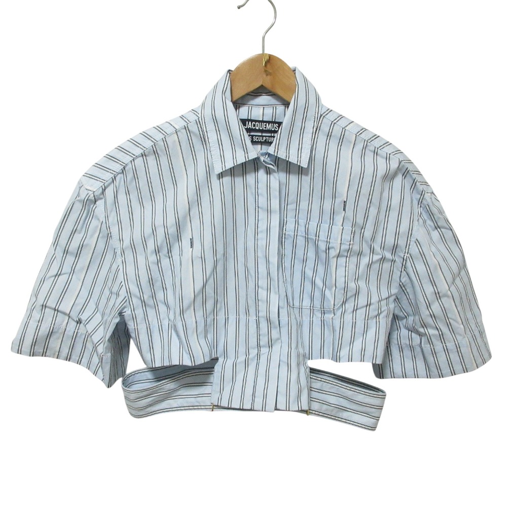 【中古】美品 24SS JACQUEMUS ジャックムス La Chemise Courte Bari ストライプ柄 半袖 ショート丈 シャツ 241SH054-1140-3FE 34 ブルー レディース Luxs ブランド古着のリュクス
