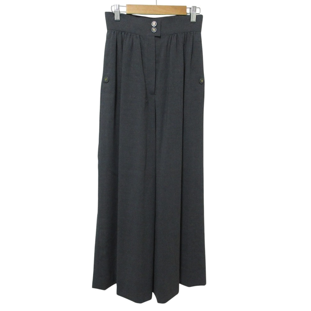 【中古】美品 CHANEL シャネル 95C ココマークボタン ワイドパンツ 38 グレー レディース Luxs ブランド古着のリュクス