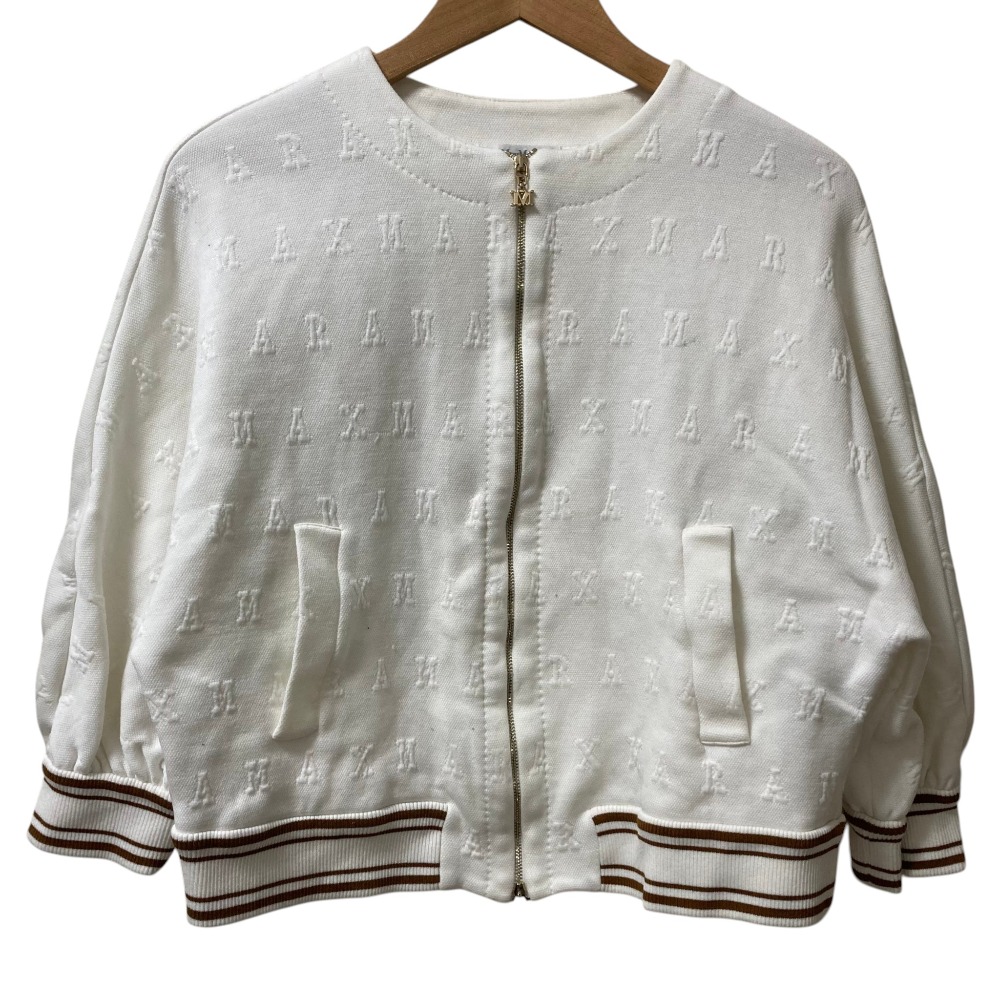 【中古】美品 23SS MaxMara マックスマーラ CARTONE ロゴジャガード ジップアップブルゾン ジャケット サイズ42 ホワイト レディース Luxs ブランド古着のリュクス