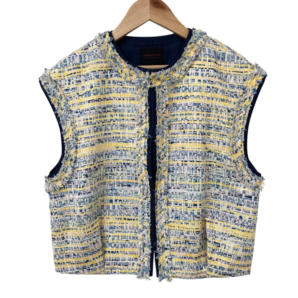 【中古】美品 25SS トゥモローランド コレクション ジョーヌラインファンシー クルーネックジレ ベスト 14-07-52-07452 サイズ36 ブルー レディース Luxs ブランド古着のリュクス