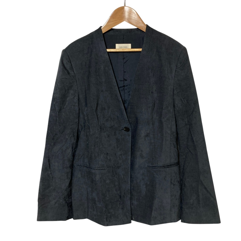 【中古】美品 23AW DES PRES デプレ コットンレーヨン ベルベット ノーカラージャケット 22-07-34-07205 サイズ34 グレー レディース Luxs ブランド古着のリュクス|Luxs(ブランド古着のリュクス)