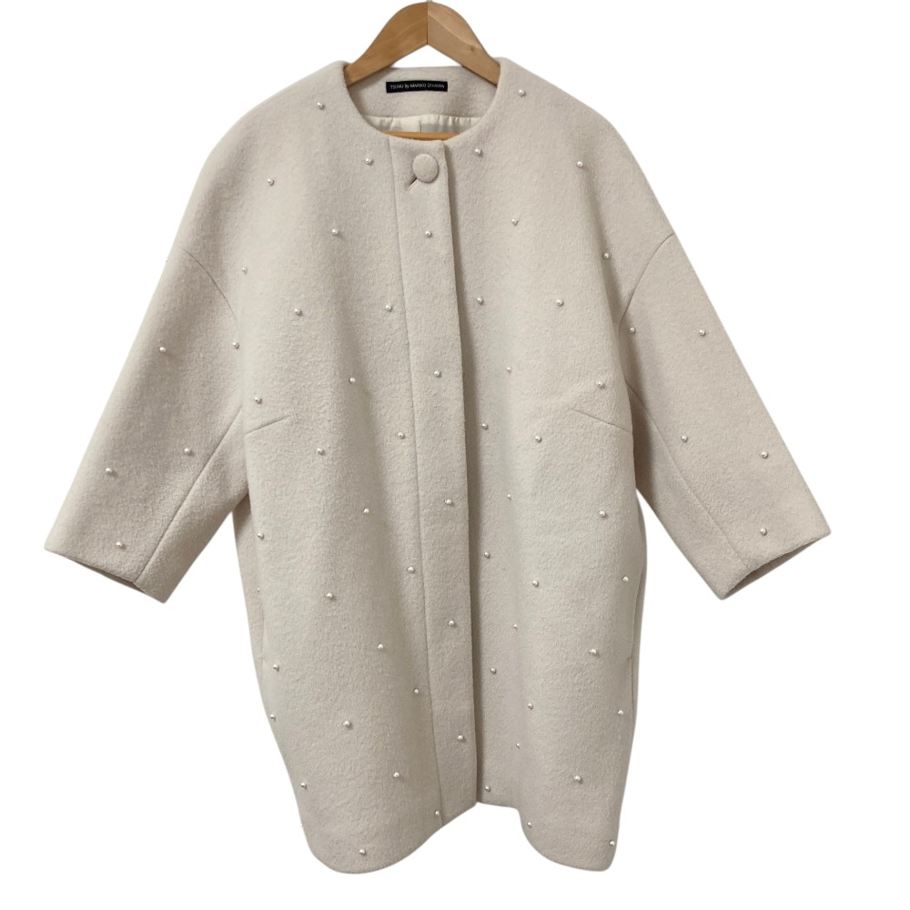 【中古】良品 TSURU By MARIKO OIKAWA ツルバイマリコオイカワ Charles-Louis(pearl) ノーカラーコート CO-2225730 グレージュ レディース Luxs ブランド古着のリュクス