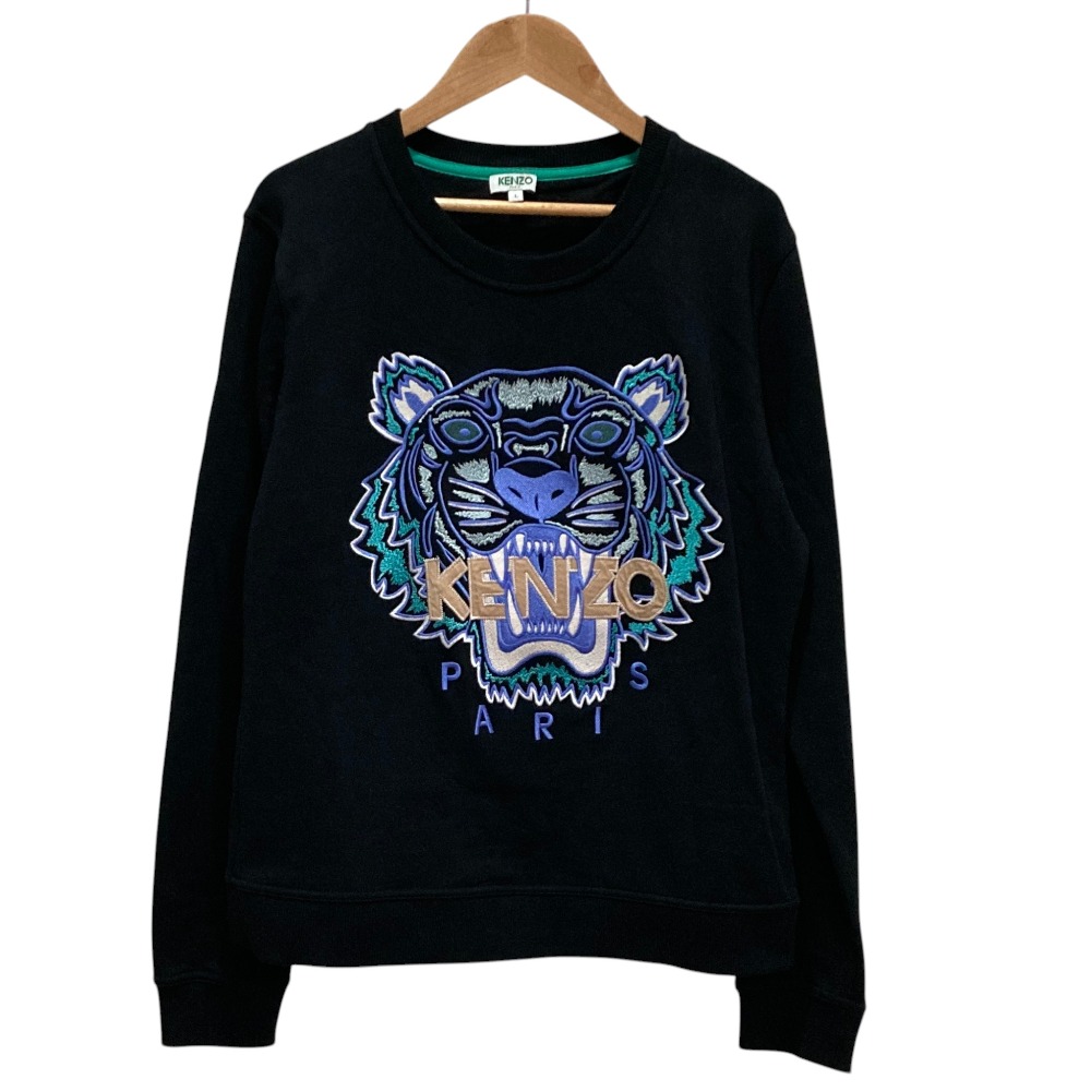 【中古】良品 KENZO ケンゾー フロントロゴ タイガースウェット L ブラック レディース Luxs ブランド古着のリュクス
