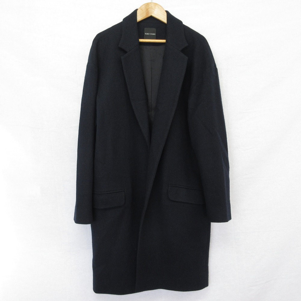 【中古】美品 YOKO CHAN ヨーコチャン オープンフロント チェスターコート サイズ38 ネイビー レディース Luxs ブランド古着のリュクス